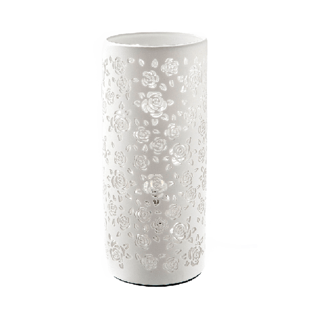 White Porcelain Cylindrical Flower Cut - out Lamp 27cm - TABLE/BEDSIDE LAMPS - Beattys of Loughrea