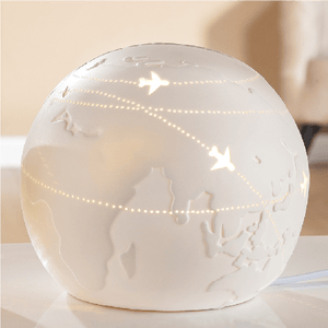 White Porcelain World Map Globe Cut - out Lamp 19cm - TABLE/BEDSIDE LAMPS - Beattys of Loughrea
