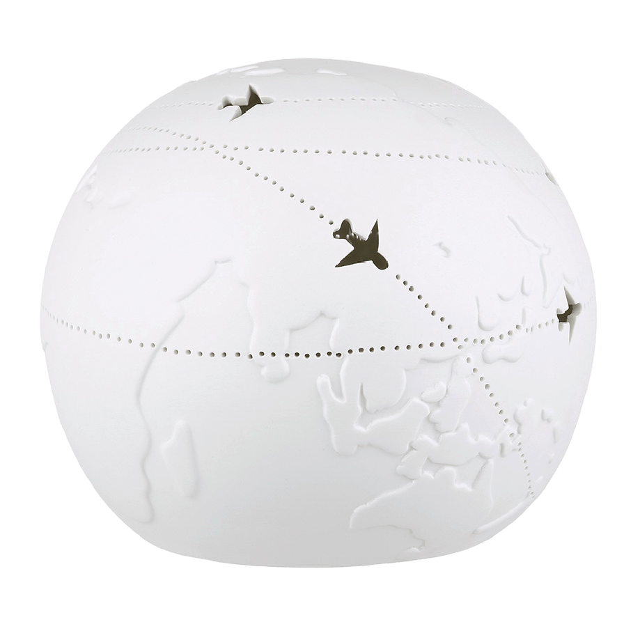 White Porcelain World Map Globe Cut - out Lamp 19cm - TABLE/BEDSIDE LAMPS - Beattys of Loughrea