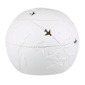 White Porcelain World Map Globe Cut - out Lamp 19cm - TABLE/BEDSIDE LAMPS - Beattys of Loughrea