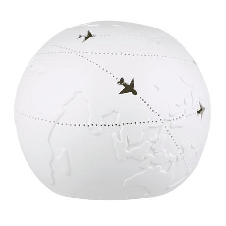 White Porcelain World Map Globe Cut - out Lamp 19cm - TABLE/BEDSIDE LAMPS - Beattys of Loughrea