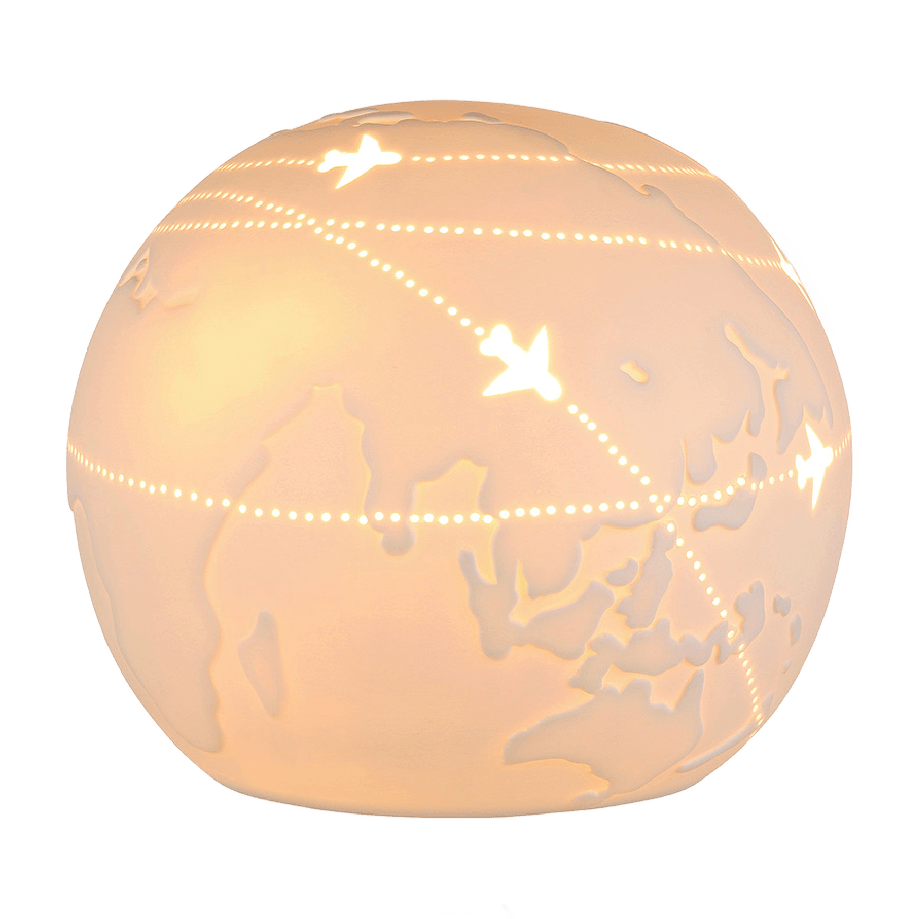 White Porcelain World Map Globe Cut - out Lamp 19cm - TABLE/BEDSIDE LAMPS - Beattys of Loughrea