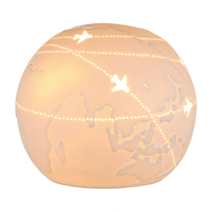 White Porcelain World Map Globe Cut - out Lamp 19cm - TABLE/BEDSIDE LAMPS - Beattys of Loughrea