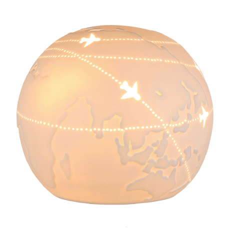 White Porcelain World Map Globe Cut - out Lamp 19cm - TABLE/BEDSIDE LAMPS - Beattys of Loughrea