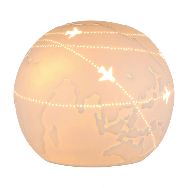 White Porcelain World Map Globe Cut - out Lamp 19cm - TABLE/BEDSIDE LAMPS - Beattys of Loughrea