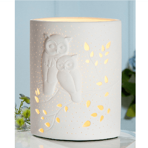 White Porcelain Owl Cut - out Lamp 28cm - TABLE/BEDSIDE LAMPS - Beattys of Loughrea