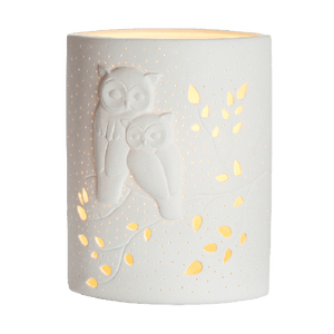 White Porcelain Owl Cut - out Lamp 28cm - TABLE/BEDSIDE LAMPS - Beattys of Loughrea