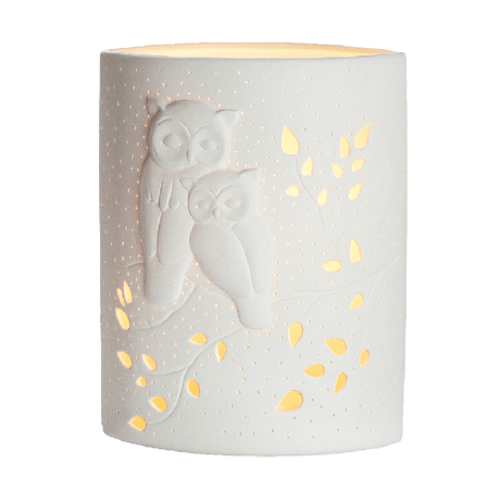 White Porcelain Owl Cut - out Lamp 28cm - TABLE/BEDSIDE LAMPS - Beattys of Loughrea
