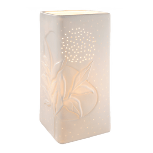 White Porcelain Leaf Rectangular Cut - out Lamp 28cm - TABLE/BEDSIDE LAMPS - Beattys of Loughrea