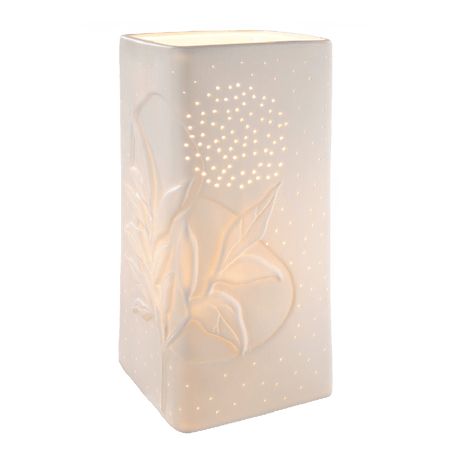 White Porcelain Leaf Rectangular Cut - out Lamp 28cm - TABLE/BEDSIDE LAMPS - Beattys of Loughrea