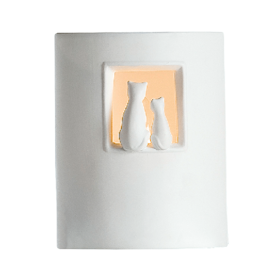 White Porcelain Cat Cut - out Cylindrical Lamp 22cm - TABLE/BEDSIDE LAMPS - Beattys of Loughrea