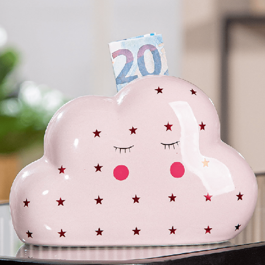 Ceramic Pink Cloud Money Box 10cm - ORNAMENTS - Beattys of Loughrea