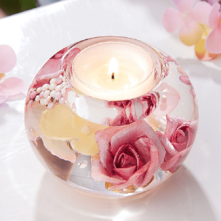 Flower Inlay Mercur Glass Tealight Holder 8cm - CANDLE HOLDERS / Lanterns - Beattys of Loughrea