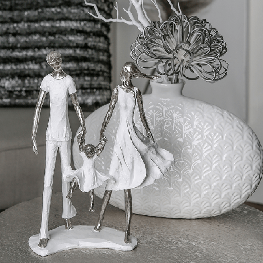 White and Silver Family Sculpture 31cm - ORNAMENTS - Beattys of Loughrea