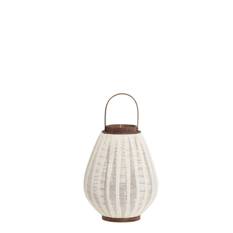 Hurricane Lantern 32 x 40cm DAZIO Linen Natural & Dark Brown Wood - Beattys of Loughrea | www.beattys.ie