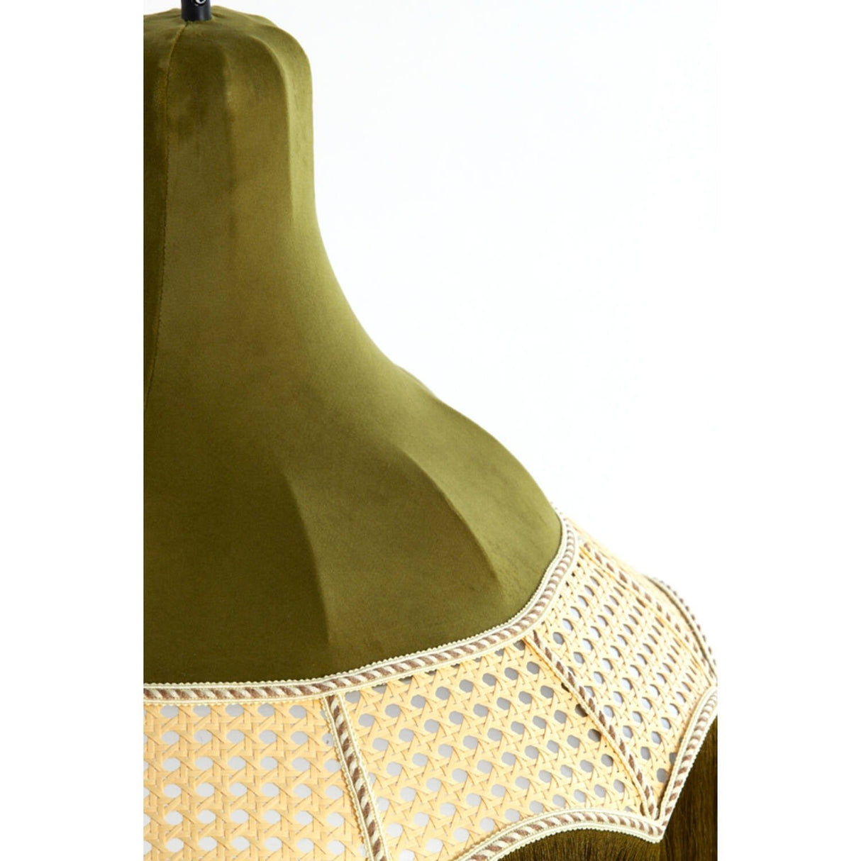 Hanging Pendant 50 x 44.5cm MIZIA Velvet Green & Webbing Natural - CEILING LIGHTS - Beattys of Loughrea