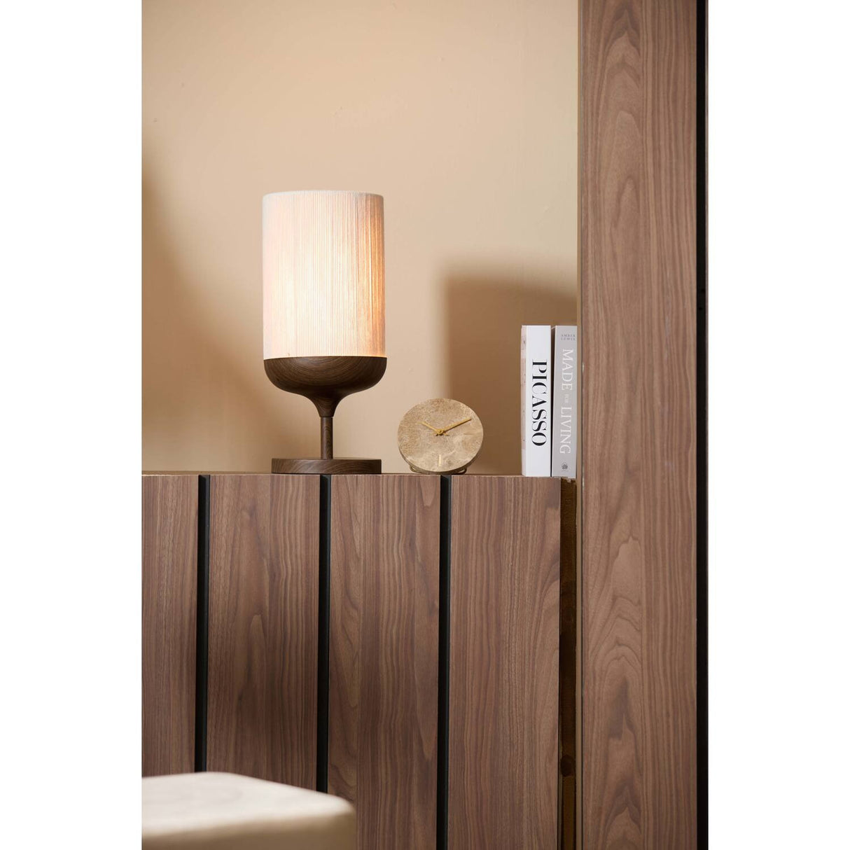 Table Lamp 22.5 x 50cm DANIA Wood Print Dark Brown & Rope Cream - TABLE/BEDSIDE LAMPS - Beattys of Loughrea