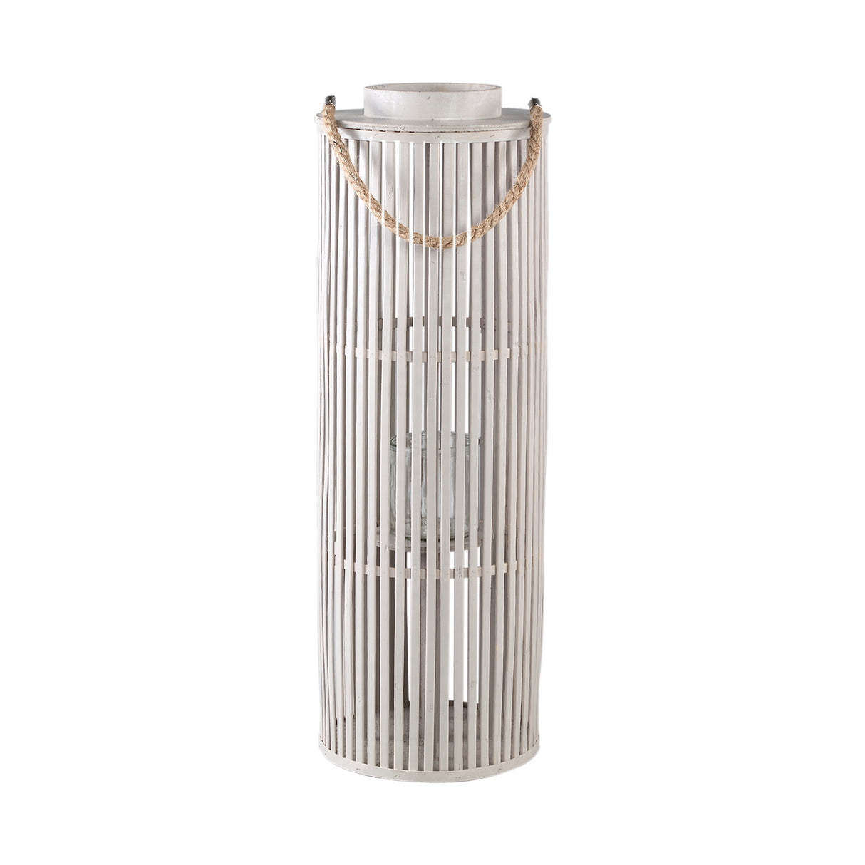 Zafria 70cm Cream Round Bamboo Lantern with Glass - CANDLE HOLDERS / Lanterns - Beattys of Loughrea