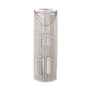 Zafria 70cm Cream Round Bamboo Lantern with Glass - CANDLE HOLDERS / Lanterns - Beattys of Loughrea
