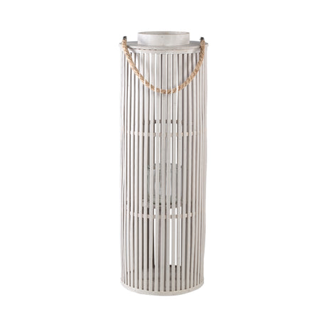 Zafria 70cm Cream Round Bamboo Lantern with Glass - CANDLE HOLDERS / Lanterns - Beattys of Loughrea
