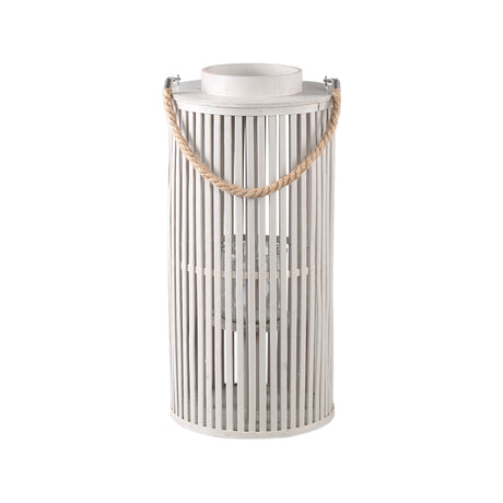 Zafria 50cm Cream Round Bamboo Lantern with Glass - CANDLE HOLDERS / Lanterns - Beattys of Loughrea