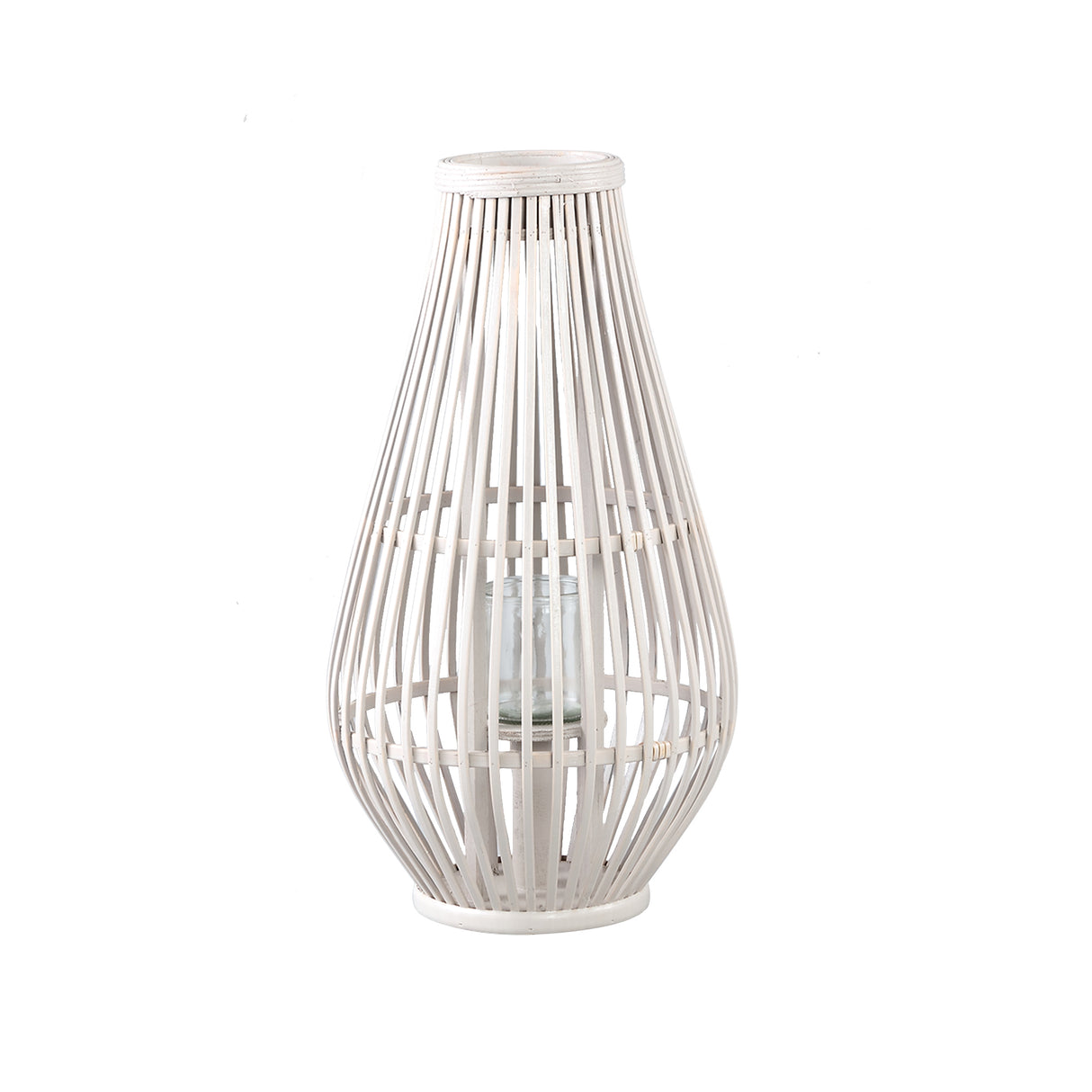Lysia 48cm Sand Round Bamboo Lantern with Glass - CANDLE HOLDERS / Lanterns - Beattys of Loughrea