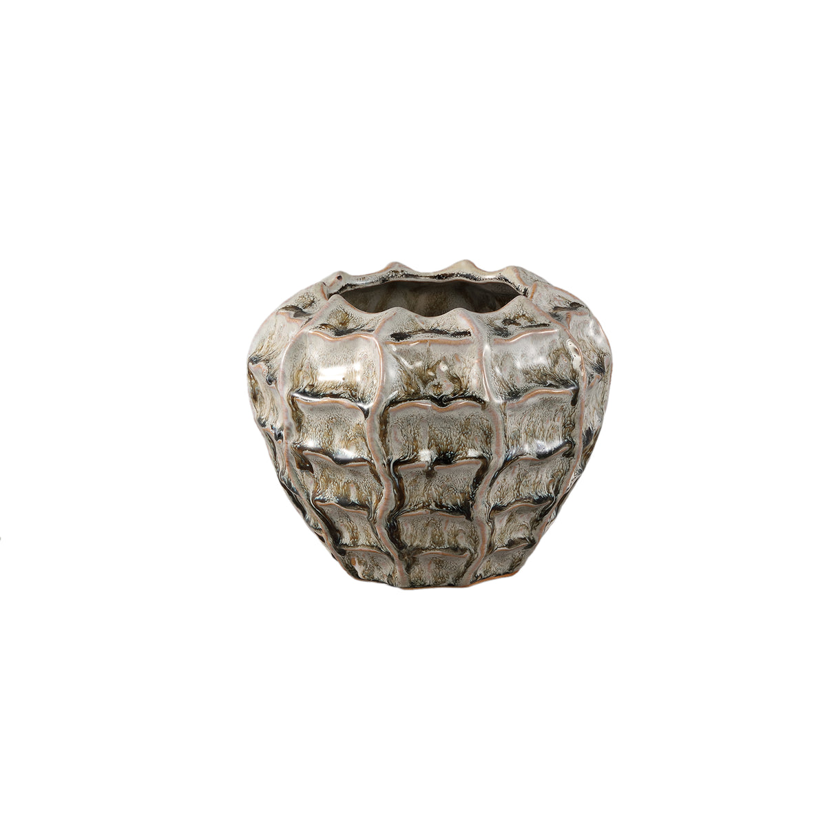 Cedric 18cm Cream Ceramic Round Wavy Pot - PLANTER POT CLAY / CERAMIC /RESIN - Beattys of Loughrea