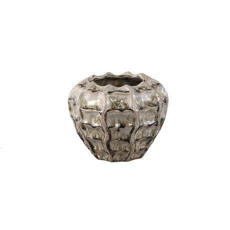 Cedric 18cm Cream Ceramic Round Wavy Pot - PLANTER POT CLAY / CERAMIC /RESIN - Beattys of Loughrea