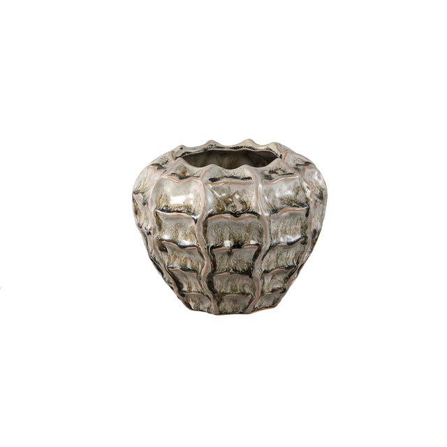 Cedric 18cm Cream Ceramic Round Wavy Pot - PLANTER POT CLAY / CERAMIC /RESIN - Beattys of Loughrea