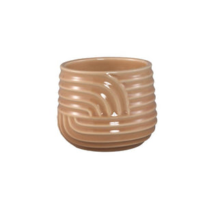 Ensar Cream Ceramic Pot Art Wave Pattern Round 14 x 14 x 11cm - PLANTER POT CLAY / CERAMIC /RESIN - Beattys of Loughrea