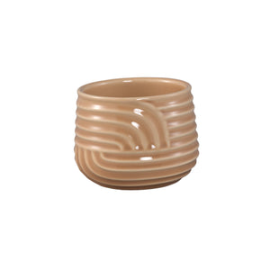Ensar Cream Ceramic Pot Art Wave Pattern Round 12 x 12 x 9cm - PLANTER POT CLAY / CERAMIC /RESIN - Beattys of Loughrea
