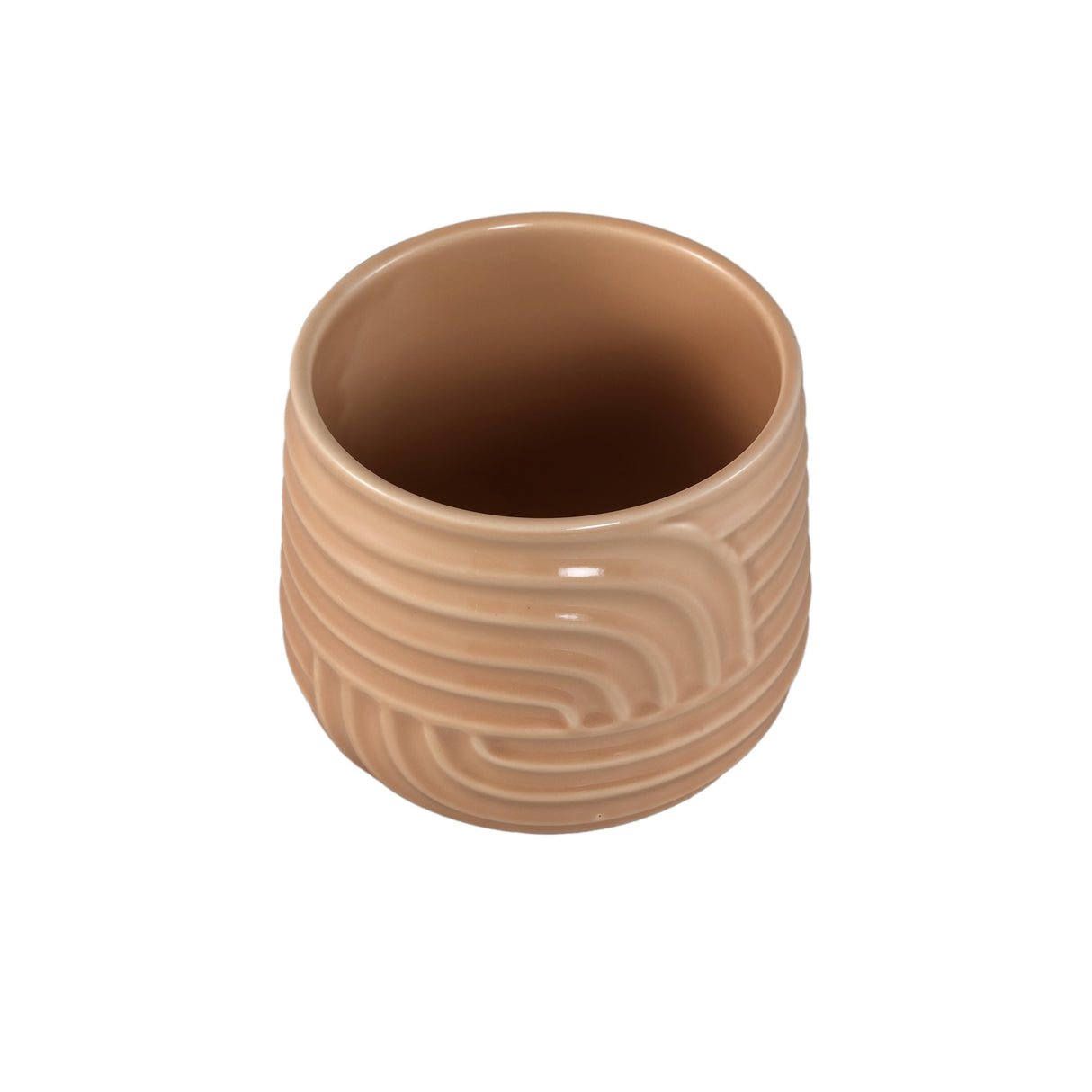 Ensar Cream Ceramic Pot Art Wave Pattern Round 12 x 12 x 9cm - PLANTER POT CLAY / CERAMIC /RESIN - Beattys of Loughrea