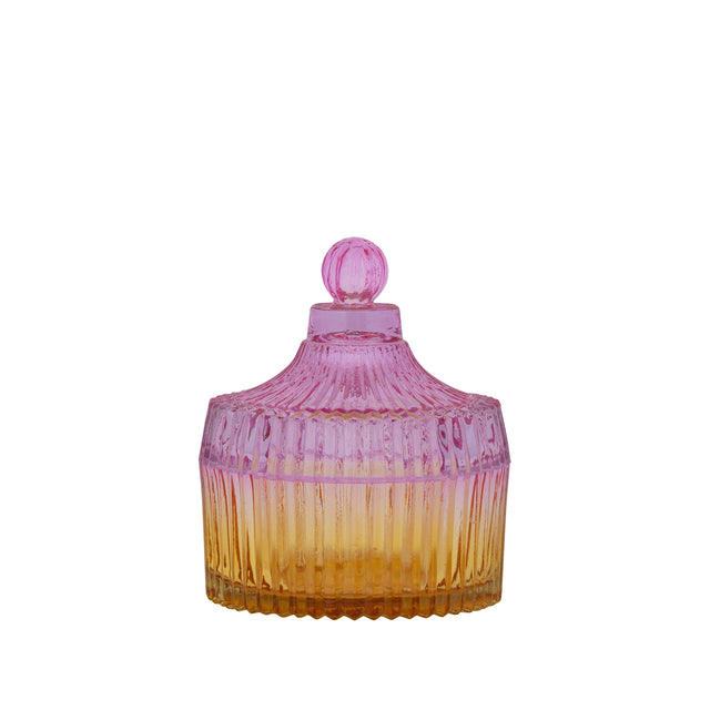 Lynis Pink and Orange Ombre Glass Storage Jar with Lid Small - GLASS GIFTWARE - DEC STONES - Beattys of Loughrea