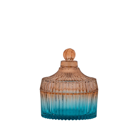 Lynis Brown and Blue Ombre Glass Storage Jar with Lid Small - GLASS GIFTWARE - DEC STONES - Beattys of Loughrea