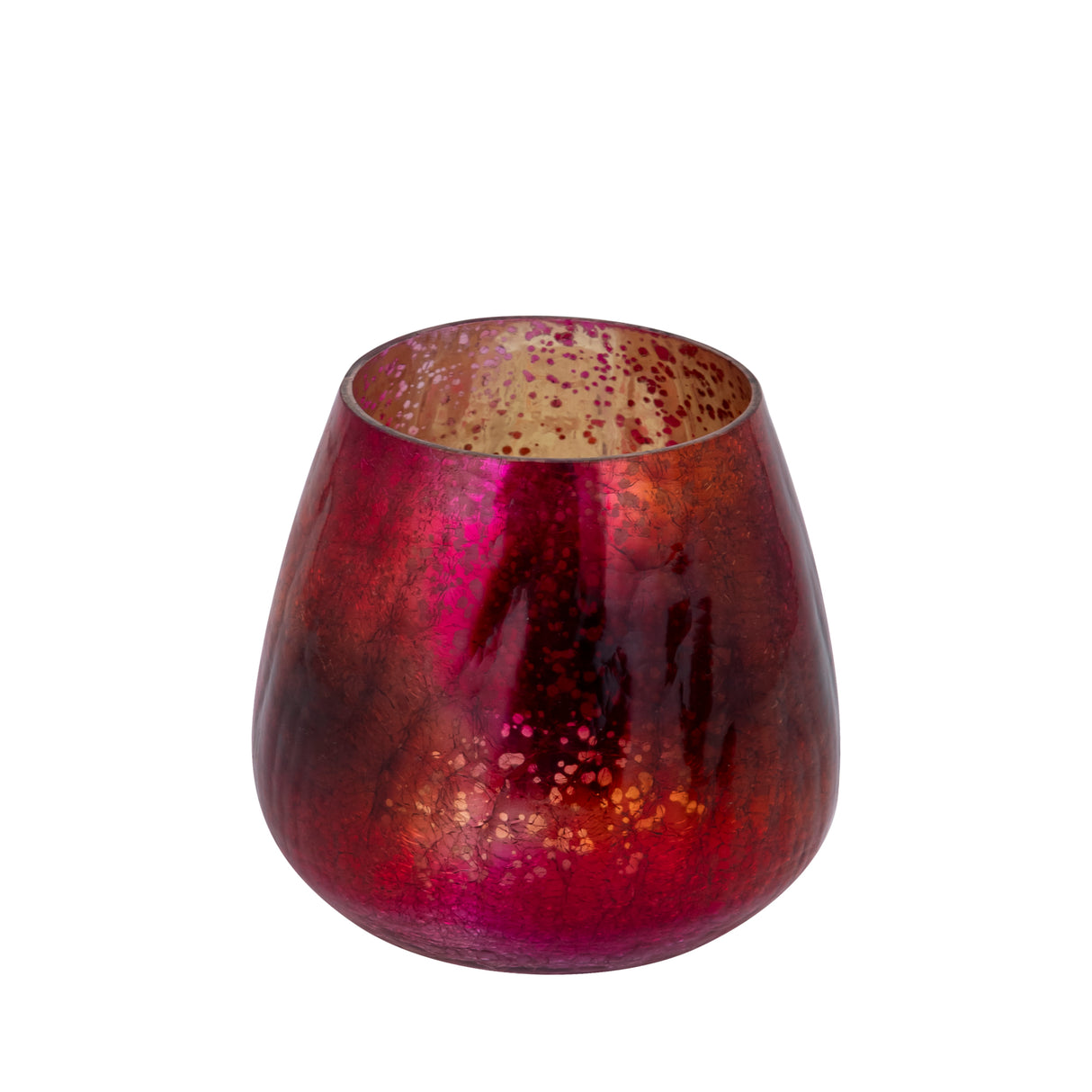 Mayna 12cm Pink Orange Glass T - light Holder Crackle - CANDLE HOLDERS / Lanterns - Beattys of Loughrea