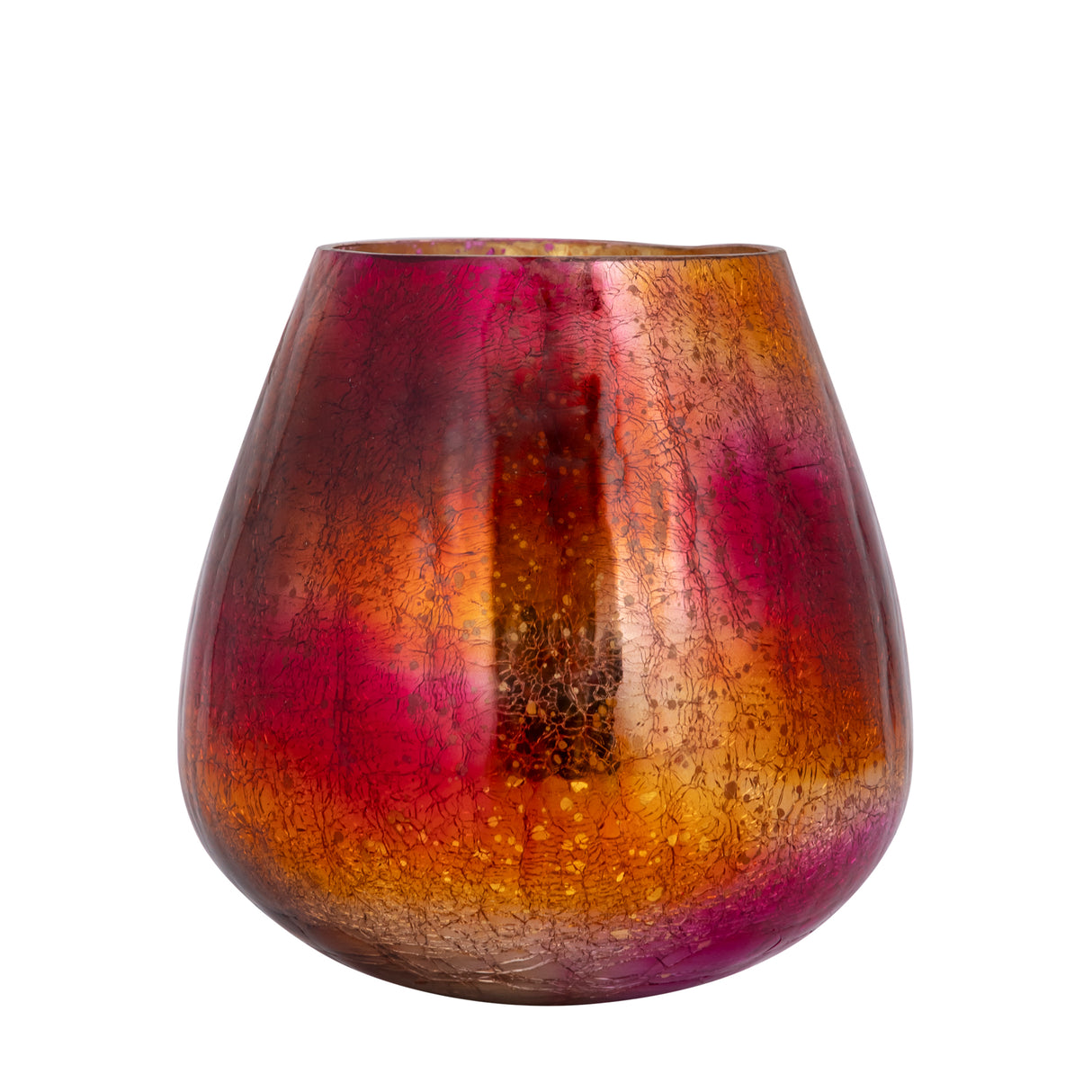Mayna 14cm Pink Orange Glass T - light Holder Crackle - CANDLE HOLDERS / Lanterns - Beattys of Loughrea