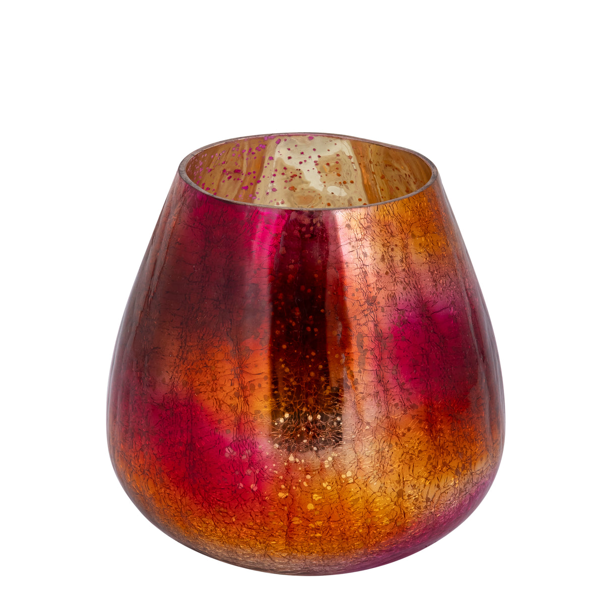 Mayna 14cm Pink Orange Glass T - light Holder Crackle - CANDLE HOLDERS / Lanterns - Beattys of Loughrea
