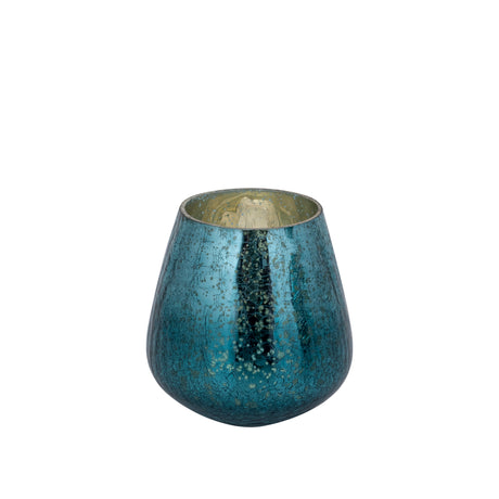 Mayna 10cm Teal Green Glass T - light Holder Crackle - CANDLE HOLDERS / Lanterns - Beattys of Loughrea