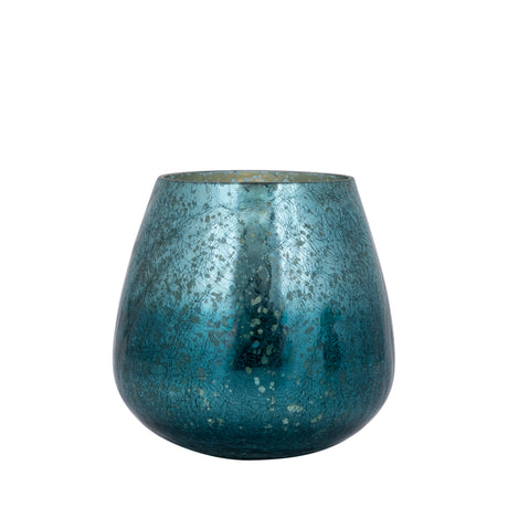 Mayna 12cm Teal Green Glass T - light Holder Crackle - CANDLE HOLDERS / Lanterns - Beattys of Loughrea