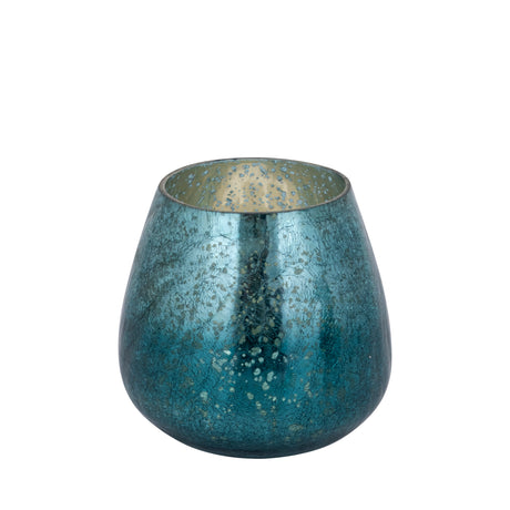 Mayna 12cm Teal Green Glass T - light Holder Crackle - CANDLE HOLDERS / Lanterns - Beattys of Loughrea