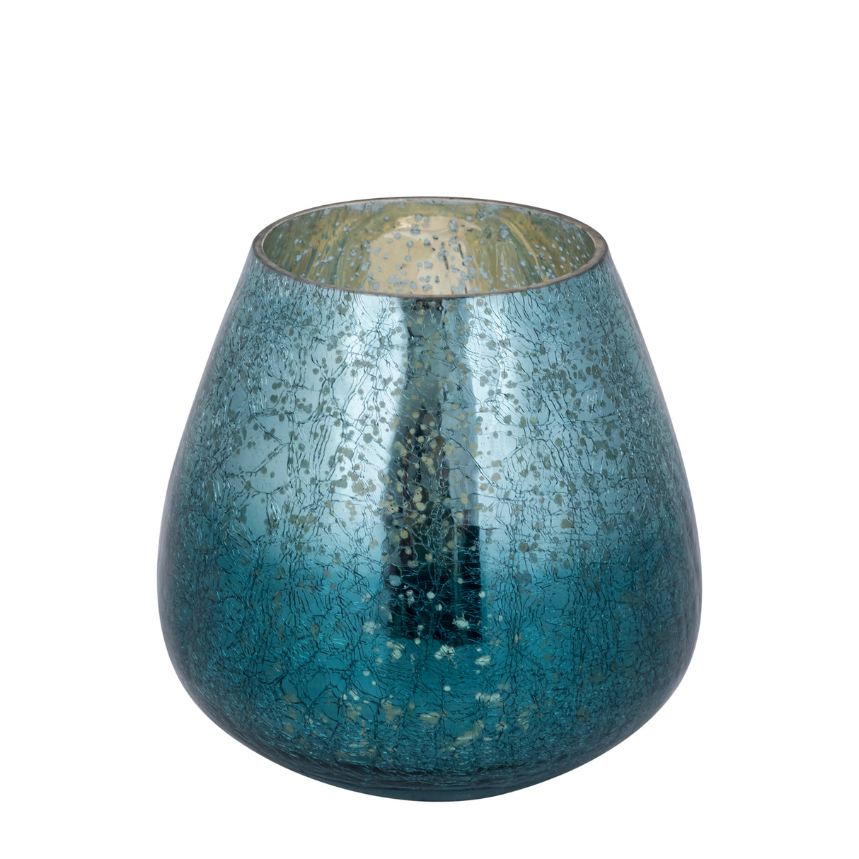 Mayna 14cm Teal Green Glass T - light Holder Crackle - CANDLE HOLDERS / Lanterns - Beattys of Loughrea