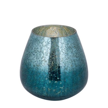 Mayna 14cm Teal Green Glass T - light Holder Crackle - CANDLE HOLDERS / Lanterns - Beattys of Loughrea