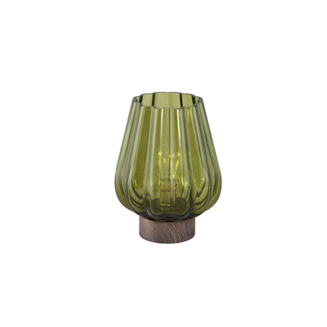 Zyon 14cm Green Glass Led Light Wood Base Battery Operated - BATTERY LED CANDLES - Beattys of Loughrea