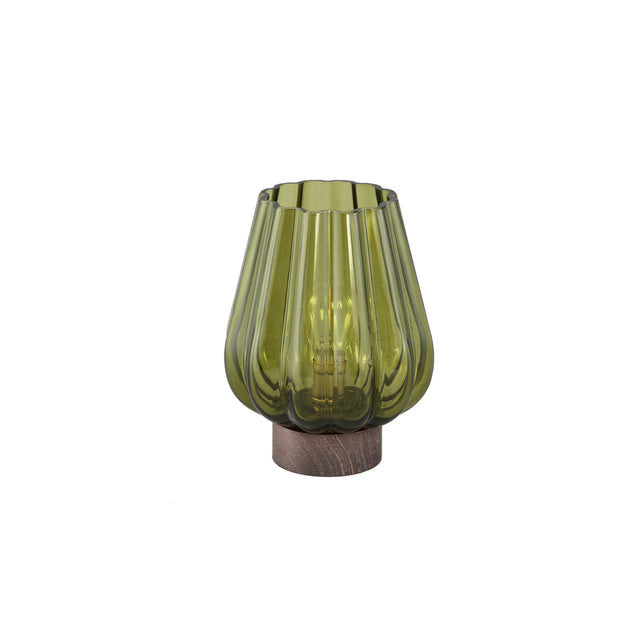 Zyon 14cm Green Glass Led Light Wood Base Battery Operated - BATTERY LED CANDLES - Beattys of Loughrea