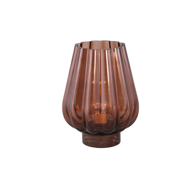 Zyon 17cm Brown Glass Led Light Wood Base Battery Operated - BATTERY LED CANDLES - Beattys of Loughrea