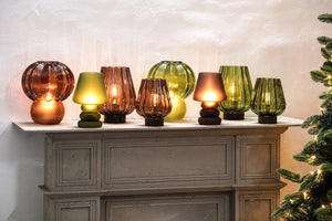 Zyon 17cm Green Glass Led Light Wood Base Battery Operated - BATTERY LED CANDLES - Beattys of Loughrea