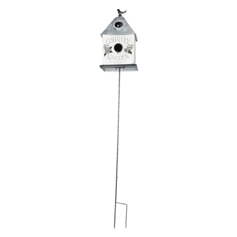 Garden Stake 18 x 13 x 109cm Grey White Metal Flowers Bird Feeder - BIRD HOUSE/ FEEDERS - Beattys of Loughrea
