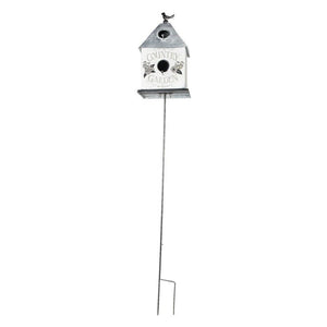 Garden Stake 18 x 13 x 109cm Grey White Metal Flowers Bird Feeder - BIRD HOUSE/ FEEDERS - Beattys of Loughrea
