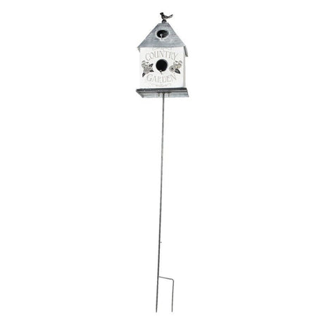 Garden Stake 18 x 13 x 109cm Grey White Metal Flowers Bird Feeder - BIRD HOUSE/ FEEDERS - Beattys of Loughrea