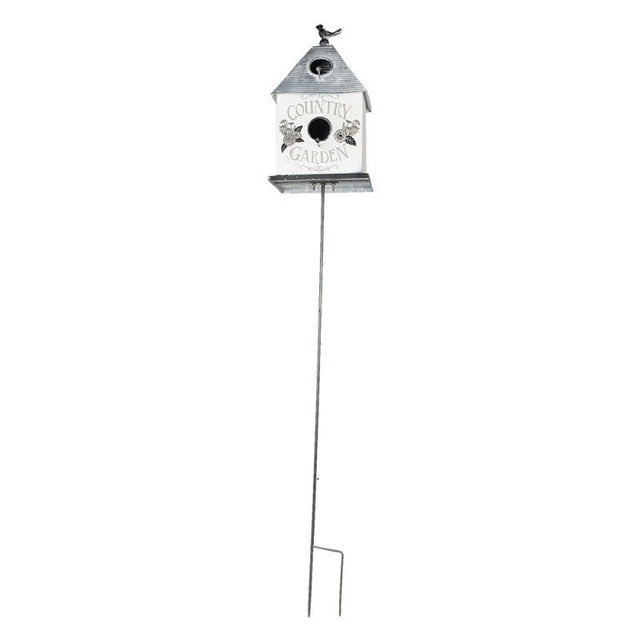 Garden Stake 18 x 13 x 109cm Grey White Metal Flowers Bird Feeder - BIRD HOUSE/ FEEDERS - Beattys of Loughrea